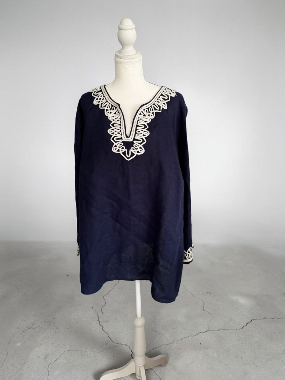 TALBOTS Navy White Linen Blend Tunic Top Size 3X